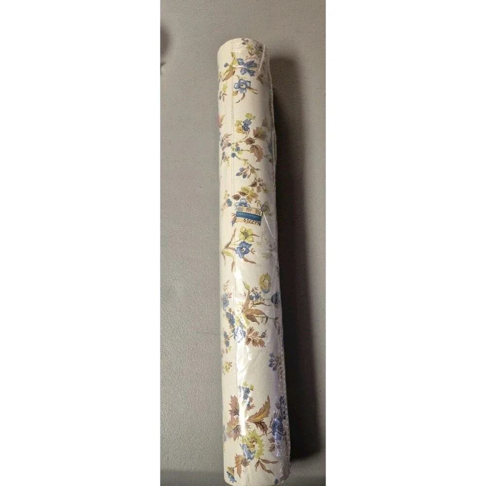 Vintage Vinyl Floral Wallpaper Blue Brown Green Textured Feel